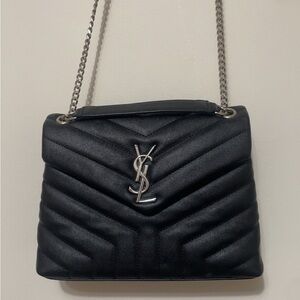 Yves Saint Laurent Black Chevron Chain Shoulder Bag